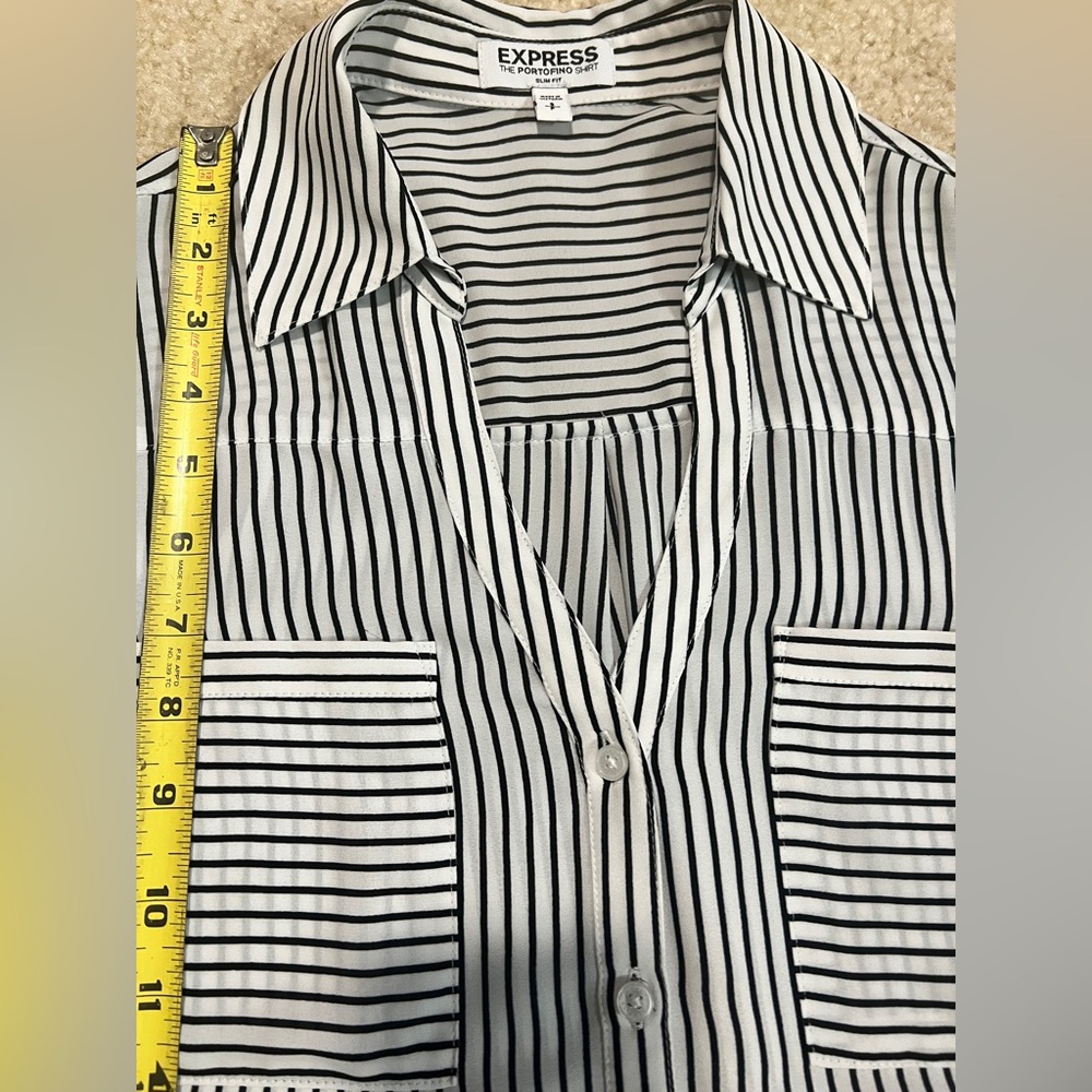 Express black & white striped slim fit portofino shirt size S - Picture 6 of 8